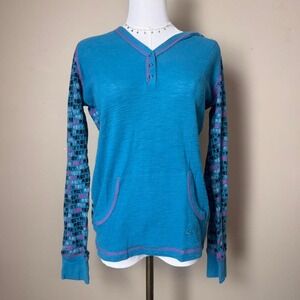 Roxy Y2K Thermal Waffle Knit Long Sleeve Hooded Shirt Size XL Surfer Skater